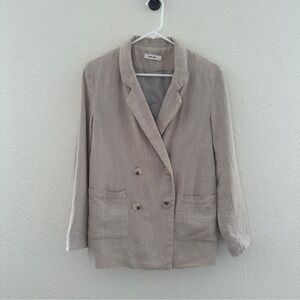 MOD REF Blazer Womens Small Tan 100% Linen Double Breasted Relaxed Fit Pocket